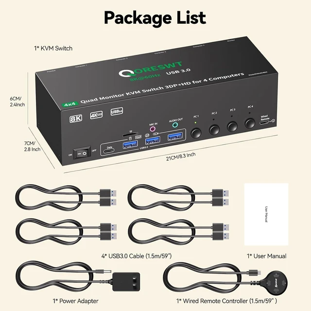 Alt view image 7 of 7 - KVM Switch 4 Monitors 4 Computers HDMI + DisplayPort with Audio