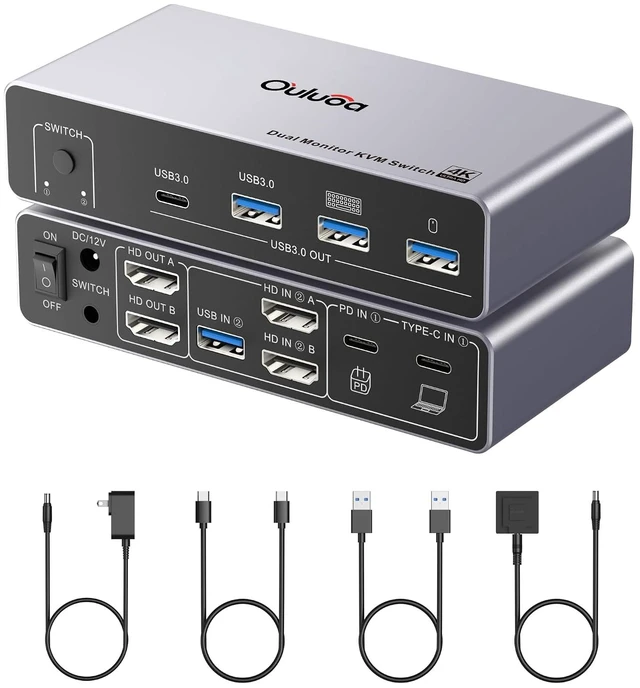 Main image of USB C Kvm Switch 2 Monitors 1 Desktop and 1 Laptop, Dual Monitor KVM Switch Docking Station, 4K@60Hz Expand 2 HDMI Displays,USB 3.0x3,USB C x1, PD 100W, Wired Remote and USB Cable Included
