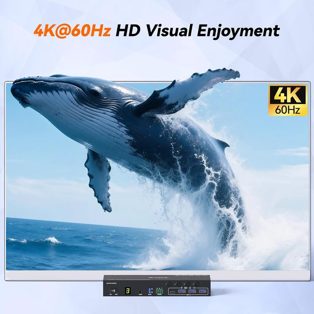 Alt view image 7 of 7 - HDMI KVM Switch 2 Monitors 4 Computers 4K@60Hz Audio RS232 EDID Emulation