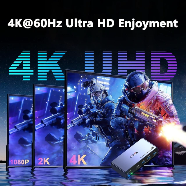 Alt view image 5 of 7 - USB C Kvm Switch 2 Monitors 1 Desktop and 1 Laptop, Dual Monitor KVM Switch Docking Station, 4K@60Hz Expand 2 HDMI Displays,USB 3.0x3,USB C x1, PD 100W, Wired Remote and USB Cable Included