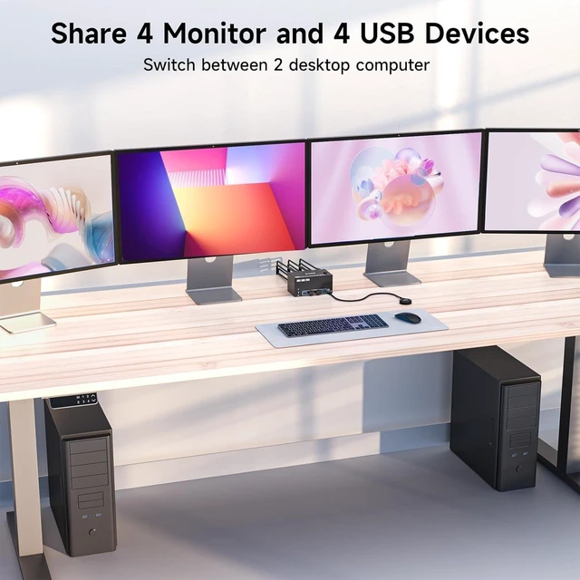 Alt view image 6 of 7 - KVM Switch 4 Monitors 2 Computers HDMI + DisplayPort, KCEVE DP 2 Computer Switcher, Support 8K@30Hz/4k@144Hz for 4 PC Share 4 Display and 4 USB 3.0 Devices
