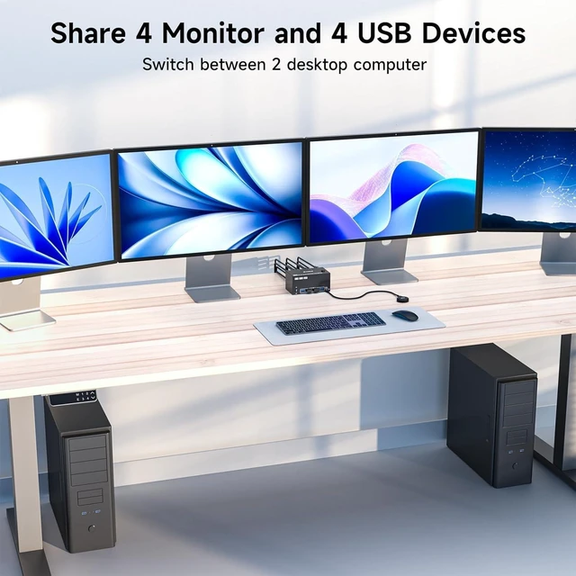 Alt view image 2 of 7 - 8K Quad Monitor KVM Switch 4 Monitors 2 Computers HDMI+DP 4K@120Hz