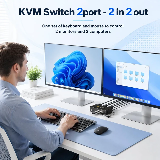 Alt view image 2 of 7 - GREATHTEK 8K@60HZ HDMI Displayport KVM Switch 2 Monitors 2 Computers