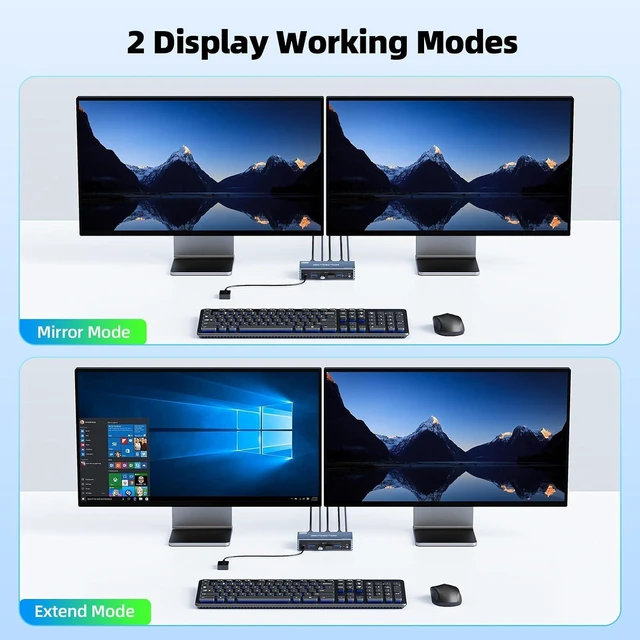 Alt view image 7 of 7 - 4K@120Hz HDMI DP Kvm Switch 2 Monitors 2 Computers 8K@60Hz Monitor Displayport KVM Switches, 4 USB3.0 Ports for 2 PC Share Mouse Keyboard and 2 Screens Support Button Switch PoC EDID Plug and Play
