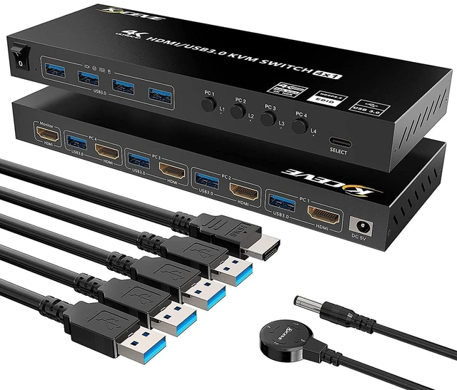 Main image of KCEVE KVM HDMI Switch 4 Ports, 4 Computer Switch with EDID Emulator Support 4K@60Hz Resolution for 4 PC 1 Monitor Share Mouse Keyboard