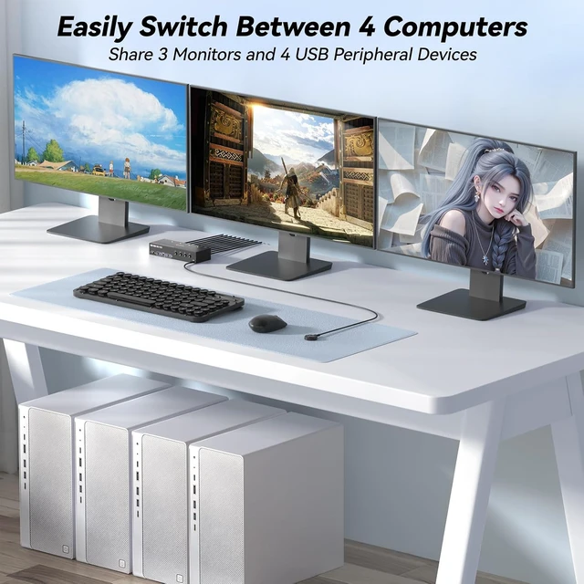 Alt view image 2 of 7 - KVM Switch 3 Monitors 4 Computers Displayport HDMI 4K@60Hz EDID Emulation