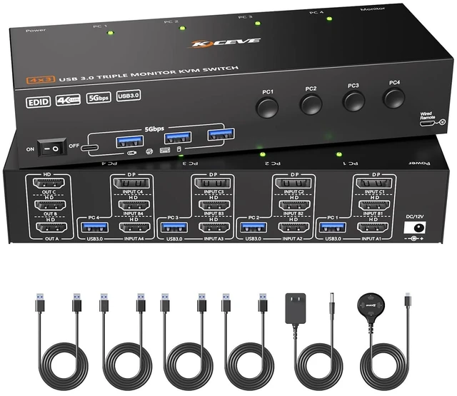 Main image of KVM Switch 3 Monitors 4 Computers Displayport HDMI 4K@60Hz EDID Emulation
