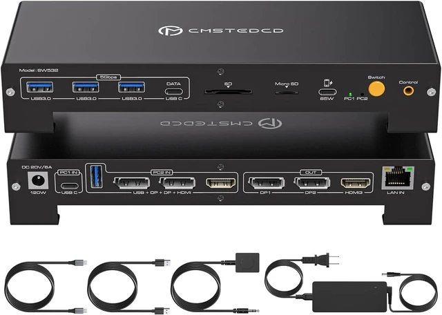 Main image of USB C KVM Docking Station Switch 3 Montors 2 Computers with 100W PD Supply