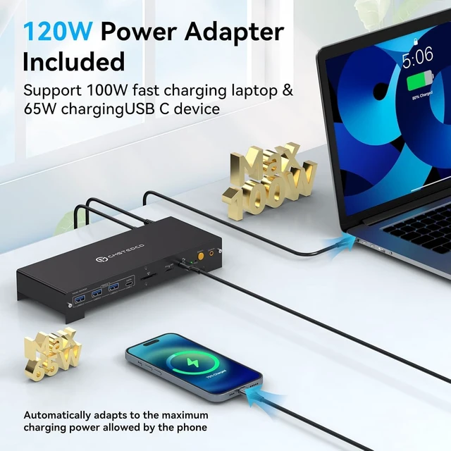 Alt view image 4 of 7 - USB C KVM Docking Station Switch 3 Montors 2 Computers with 100W PD Supply