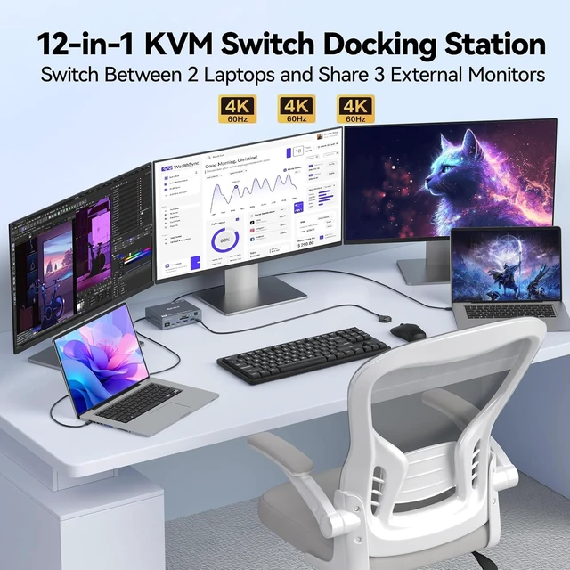 Alt view image 2 of 7 - Thunderbolt 4 KVM Switch 3 Monitors 2 Laptops for Windows, Macs (M1M5)