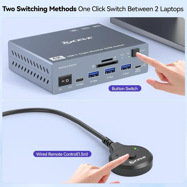 Alt view image 6 of 7 - Thunderbolt 4 KVM Switch 3 Monitors 2 Laptops for Windows, Macs (M1M5)