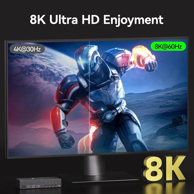 Alt view image 5 of 7 - KVM Switch 3 Monitors 4 PC with Audio, HDMI DisplayPort Triple Monitor KVM Switcher 4 Computers 3 Monitors, Support 8K30Hz/4k60/4k144Hz, Suitable for Office, Gaming, Programmer Setup