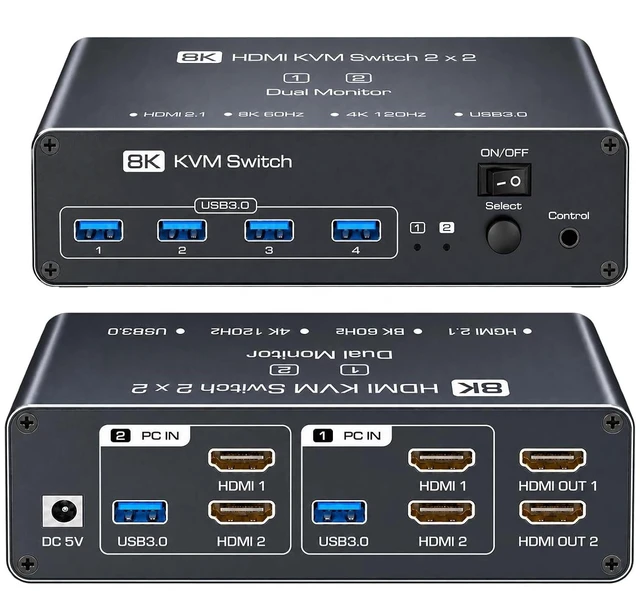 Main image of HDMI KVM Switch 2 Monitors 2 Computers, Dual Monitor, Dual HDMI, USB 3.0