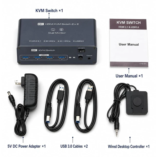 Alt view image 7 of 7 - HDMI KVM Switch 2 Monitors 2 Computers, Dual Monitor, Dual HDMI, USB 3.0