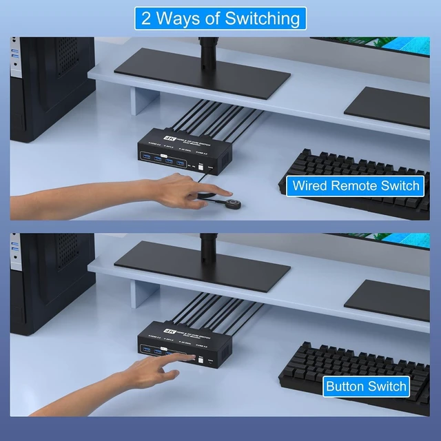 Alt view image 6 of 7 - HDMI DisplayPort KVM Switch 2 Monitors 2 Computers, 4K@60Hz USB KVM Switch