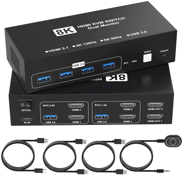 Main image of 8K@60Hz HDMI KVM Switch 2 Monitors 2 Computers, Dual Monitor KVM Switches