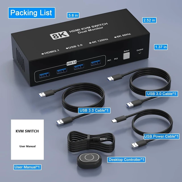 Alt view image 7 of 7 - 8K@60Hz HDMI KVM Switch 2 Monitors 2 Computers, Dual Monitor KVM Switches