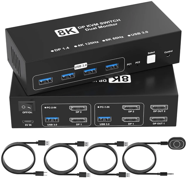 Main image of 8K@60Hz KVM Switch 2 Monitors 2 Computers Display Port, USB3.0 KVM Switch