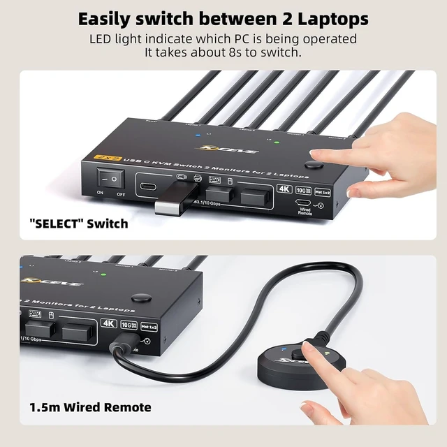 Alt view image 6 of 7 - KCEVE USB C KVM Switch 2 Monitors for 2 Laptops, MST, 100W PD