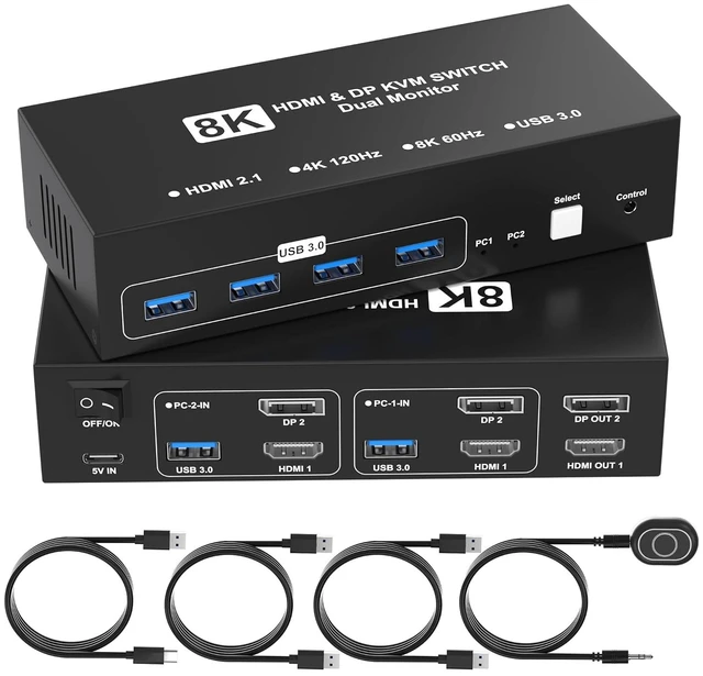 Main image of 8K@60Hz KVM Switch 2 Monitors 2 Computers HDMI+DisplayPort, USB KVM Switch