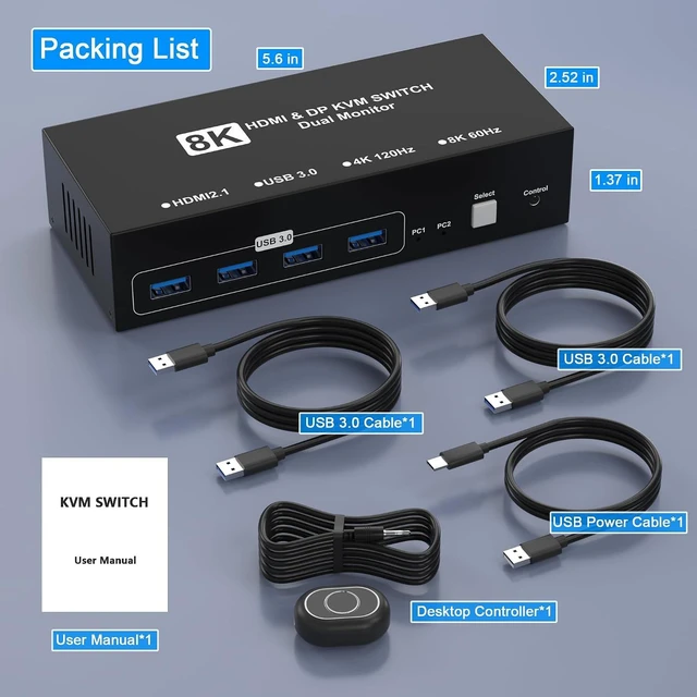Alt view image 7 of 7 - 8K@60Hz KVM Switch 2 Monitors 2 Computers HDMI+DisplayPort, USB KVM Switch
