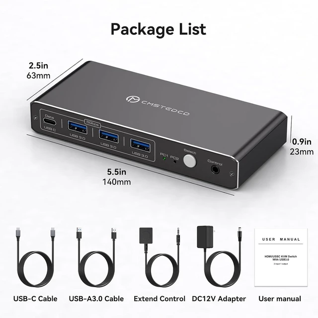 Alt view image 3 of 7 - KVM Switch 1 Monitors 2 Computers 4K@60Hz USB C HDMI KVM Switch 2 Port for 1 Laptop 1 Desktop Share 1 Monitor Keyboard Mouse Hard Drives Printer Support 100W Charging for Laptop