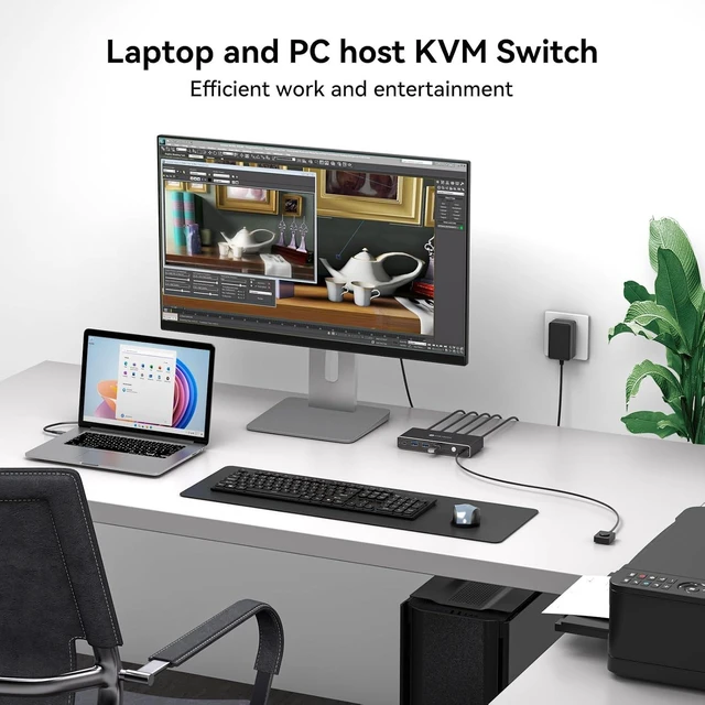Alt view image 4 of 7 - KVM Switch 1 Monitors 2 Computers 4K@60Hz USB C HDMI KVM Switch 2 Port for 1 Laptop 1 Desktop Share 1 Monitor Keyboard Mouse Hard Drives Printer Support 100W Charging for Laptop