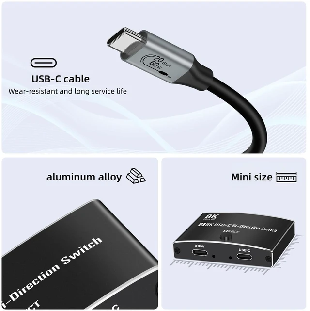Alt view image 7 of 7 - 40Gbps USB C Switch for 2 Computers, USBC Switcher,2 USB-C Cables