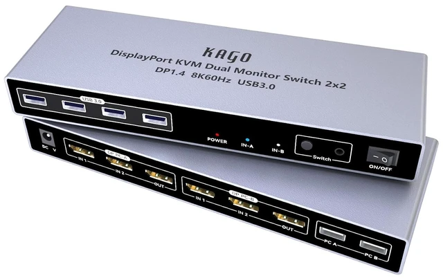 Main image of KAGO 8K DisplayPort 1.4 KVM Switch Dual Monitor for 2 PCs