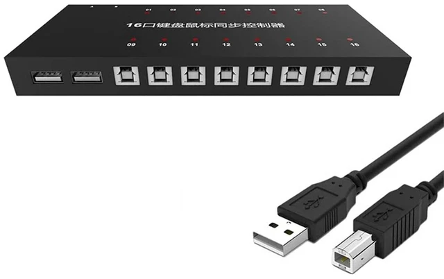 Main image of 4/8/16/32/48 Port Synchronous Control - Keyboard Mouse Synchronous Sharer, Plug and Play, Black Computer/Game Control Synchronizer, KVM Switch/Distributor, for Game Tudios/Offices(16 Ports)