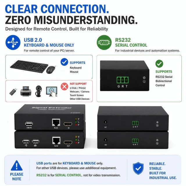 Alt view image 5 of 7 - HDMI KVM Extender 164ft/50m Over CAT5e/6/7 Cable, 1080P@60Hz