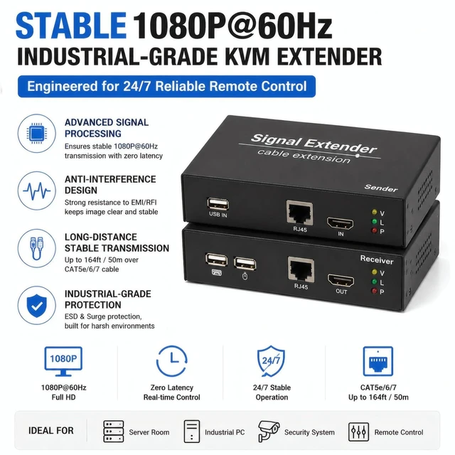 Alt view image 4 of 7 - HDMI KVM Extender 164ft/50m Over CAT5e/6/7 Cable, 1080P@60Hz