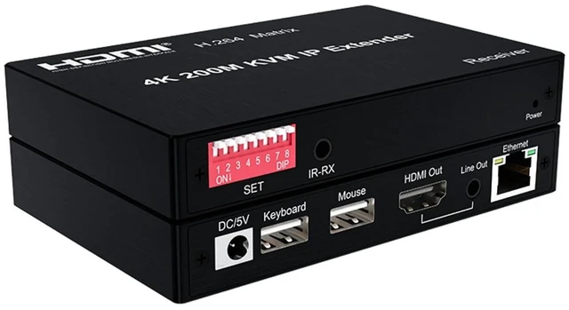 Main image of 4K 200M HDMI KVM IP Extender Over Cat5e/Cat6 Ethernet Cable, H.264 HDMI Matrix Extender Many-to-Many, Support Mouse Keyboard Control for PC/TV