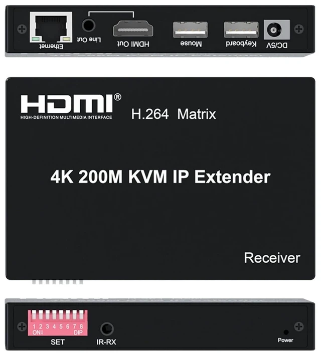 Alt view image 2 of 7 - 4K 200M HDMI KVM IP Extender Over Cat5e/Cat6 Ethernet Cable, H.264 HDMI Matrix Extender Many-to-Many, Support Mouse Keyboard Control for PC/TV