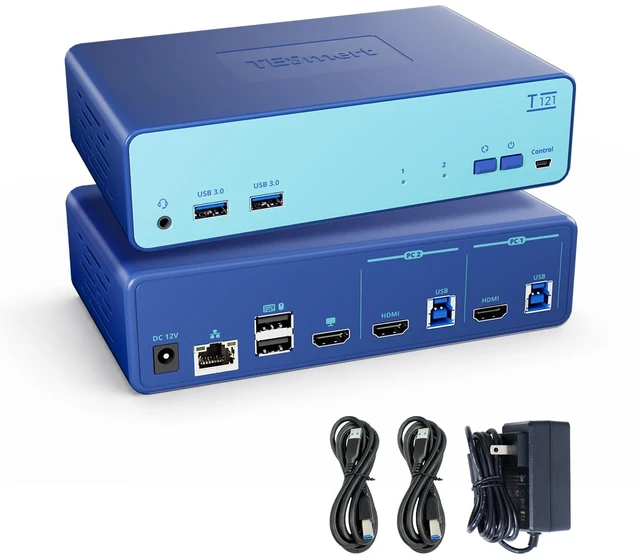 Main image of 4K@60Hz HDMI KVM Switch 2 Computer 1 Monitor, 2PC KVM with EDID Emulator, USB 3.0, HDCP 2.2, 100Mbps RJ45 Port Audio/Mic, Hotkey Switch, Ideal for office and entertainment needs on 2 computers
