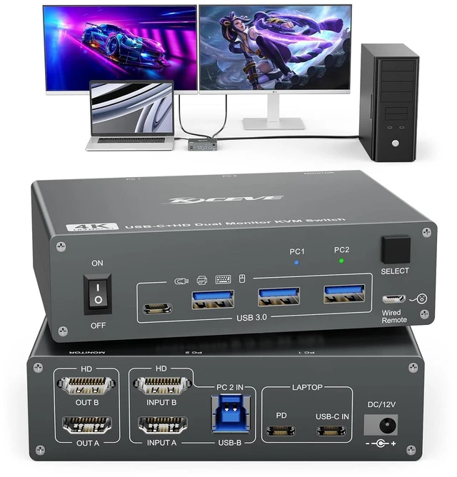 Main image of USB C KVM Switch for 1 Laptop 1 Desktop, Reyoten Dual Monitors KVM 4K@60Hz
