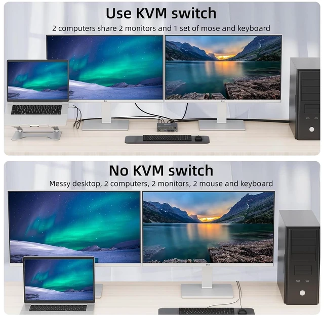 Alt view image 7 of 7 - USB C KVM Switch for 1 Laptop 1 Desktop, Reyoten Dual Monitors KVM 4K@60Hz
