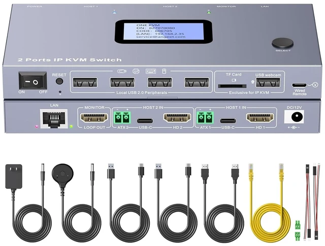 Main image of ONE-KVM 4K Remote KVM Switch Over IP, Remotely Switch & Control 2 Computers