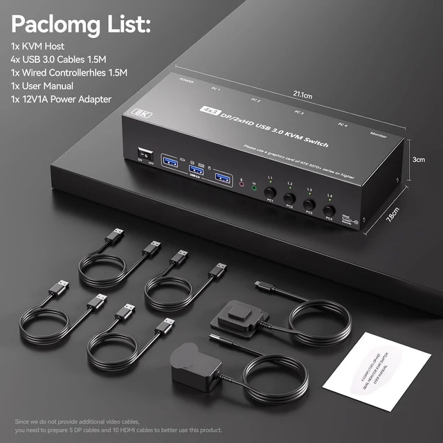 Alt view image 4 of 4 - USB Charger Station, 2PCS High-Definition 8K Triple-Screen KVM Switch