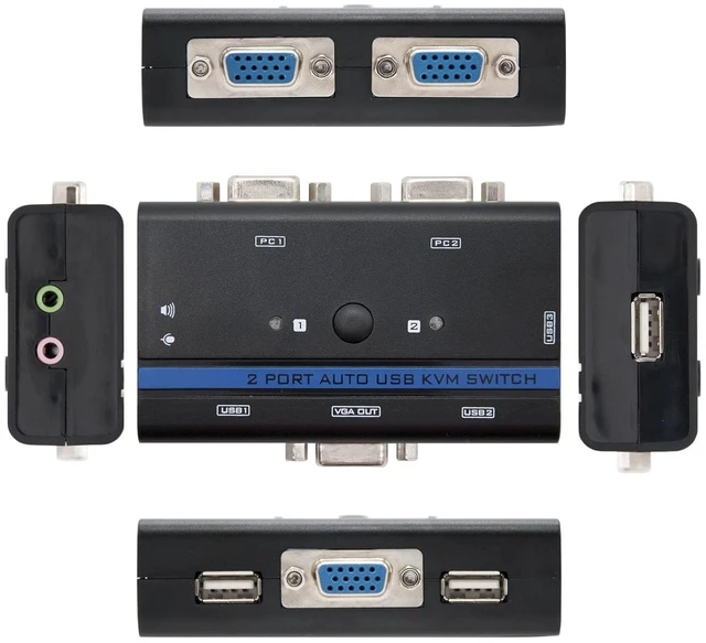 Alt view image 3 of 3 - 1U-2PC USB VGA KVM Switch with Cables Allows You to Control 2 PCs from a Single Unit Compact and efficient for Multi-Computer Management.