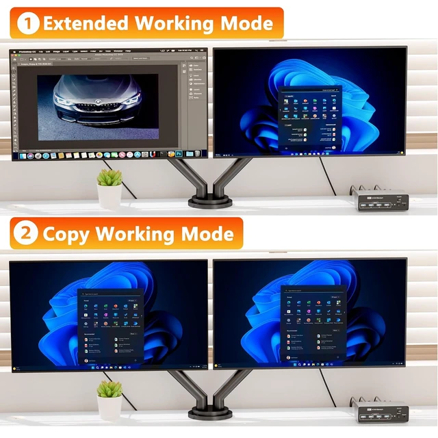 Alt view image 6 of 7 - KVM Switch 2 Monitors 2 Computers, 8K@60Hz KVM Switch DisplayPort Extended Display, KVM Switches for 2 Computers Sharing 2 Monitor, USB 3.0 Devices Such as Keyboard, Printer, Scanner, Mouse