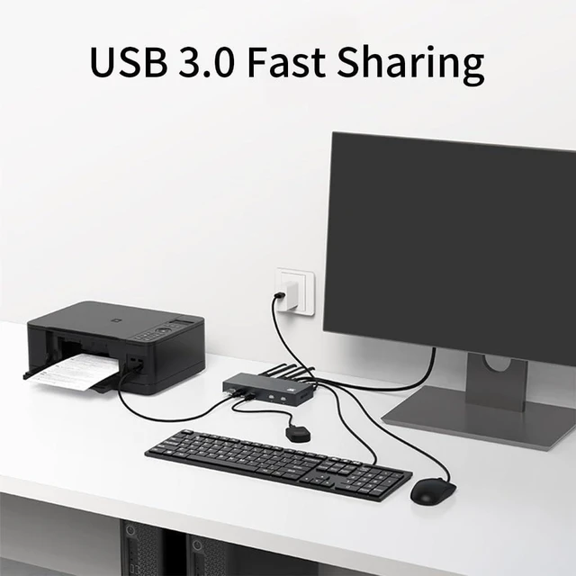 Alt view image 3 of 7 - KVM Switcher for Computers KVM Switcher 2 in 1 Out USB3.0 Port for Mouse Monitors Keyboards Accessories