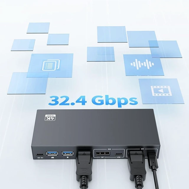 Alt view image 4 of 7 - KVM Switcher for Computers KVM Switcher 2 in 1 Out USB3.0 Port for Mouse Monitors Keyboards Accessories