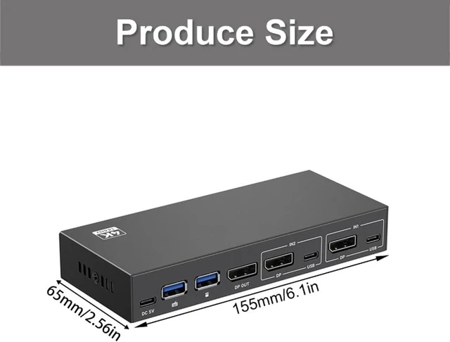 Alt view image 5 of 7 - KVM Switcher for Computers KVM Switcher 2 in 1 Out USB3.0 Port for Mouse Monitors Keyboards Accessories