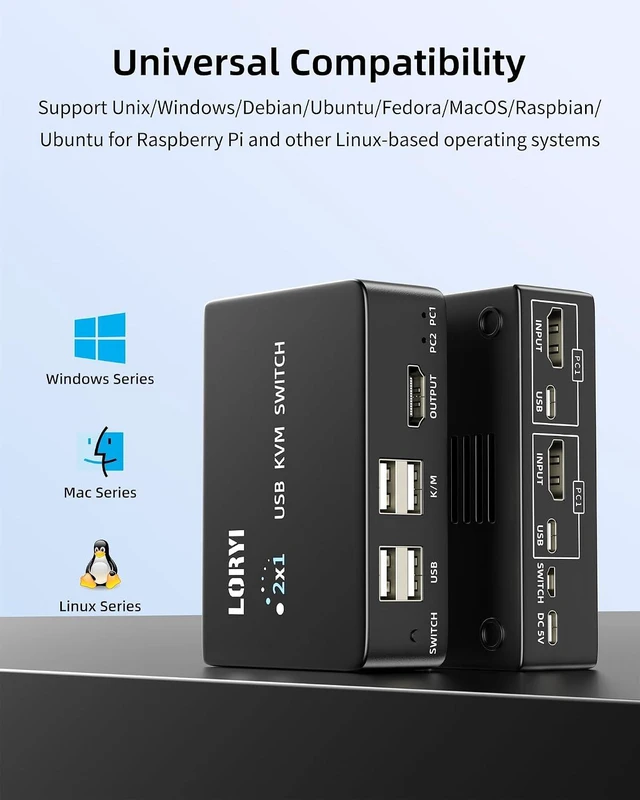 Alt view image 5 of 7 - 8K@60Hz USB KVM Switch HDMI 2.1, 1 Monitor 2 Computers; 4K@120Hz USB Switcher HDMI 2.0 with Remote Control, 2 Input 1 Output, 4 USB 2.0 Ports, 2 USB Cables and 1 Desktop Controller