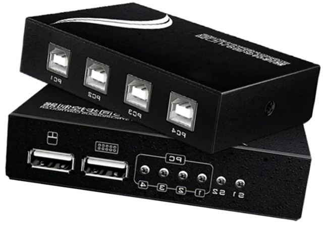 Main image of 4 Ports USB Synchronizer - USB Keyboard Mouse Sync Controller, DNF Game Distributor, Metal Multi Function KVM Switch, for Game Tudios, Security/Stock Market Surveillance, Offices