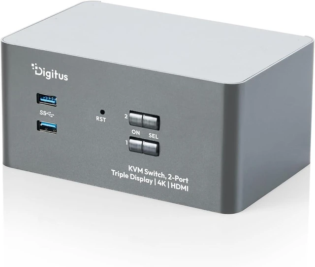 Main image of DIGITUS HDMI KVM Switch - 2 PC 3 Monitors - 4K 60Hz - Triple Display
