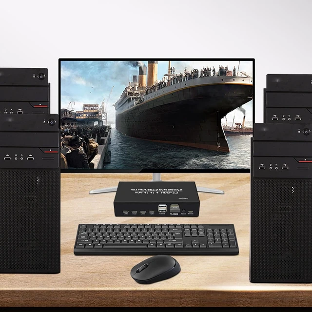 Alt view image 6 of 7 - GOWENIC 4K KVM Switch 2 Computer, 4 Port USB Switcher with Remote Control Support 4K 60Hz HDR HDCP2.2 3D, for Gaming PC Laptop
