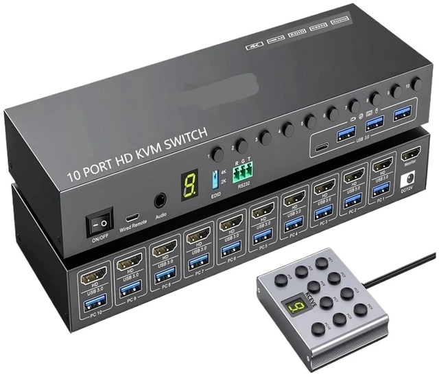 Main image of 10Computer HDMI KVM Switch,Share 1 Monitor 4 USB Devices EDID Simulation