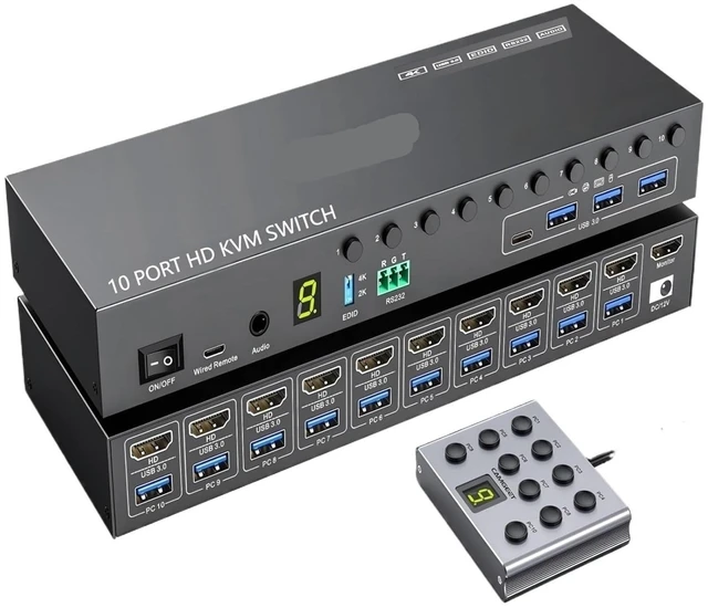 Alt view image 2 of 3 - 10Computer HDMI KVM Switch,Share 1 Monitor 4 USB Devices EDID Simulation
